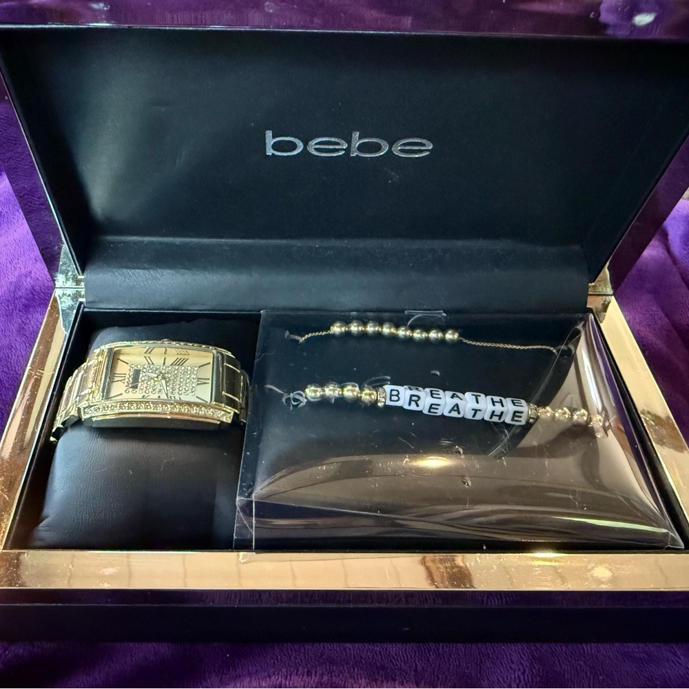 Bebe Gold Tone Watch and Bracelet Set NWT